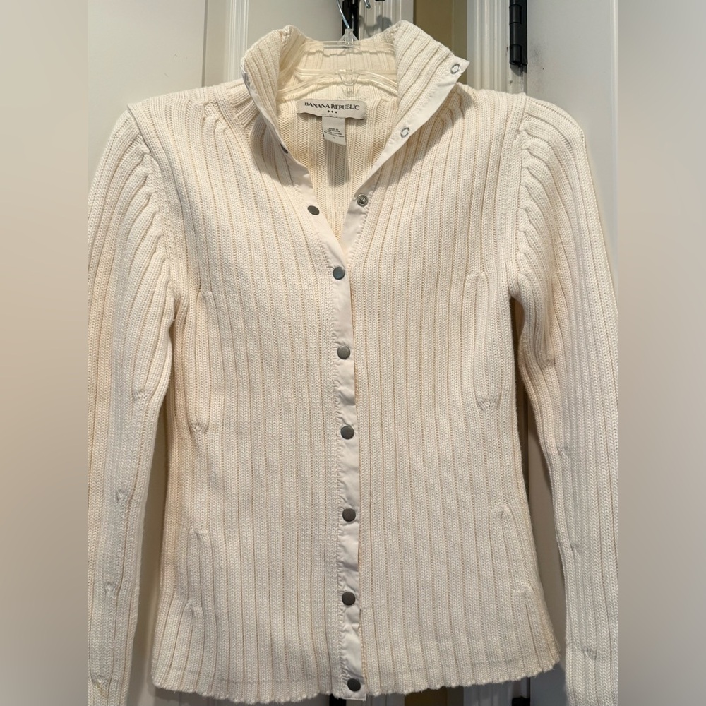 Banana Republic Ivory Ribbed Snap-Front Cardigan